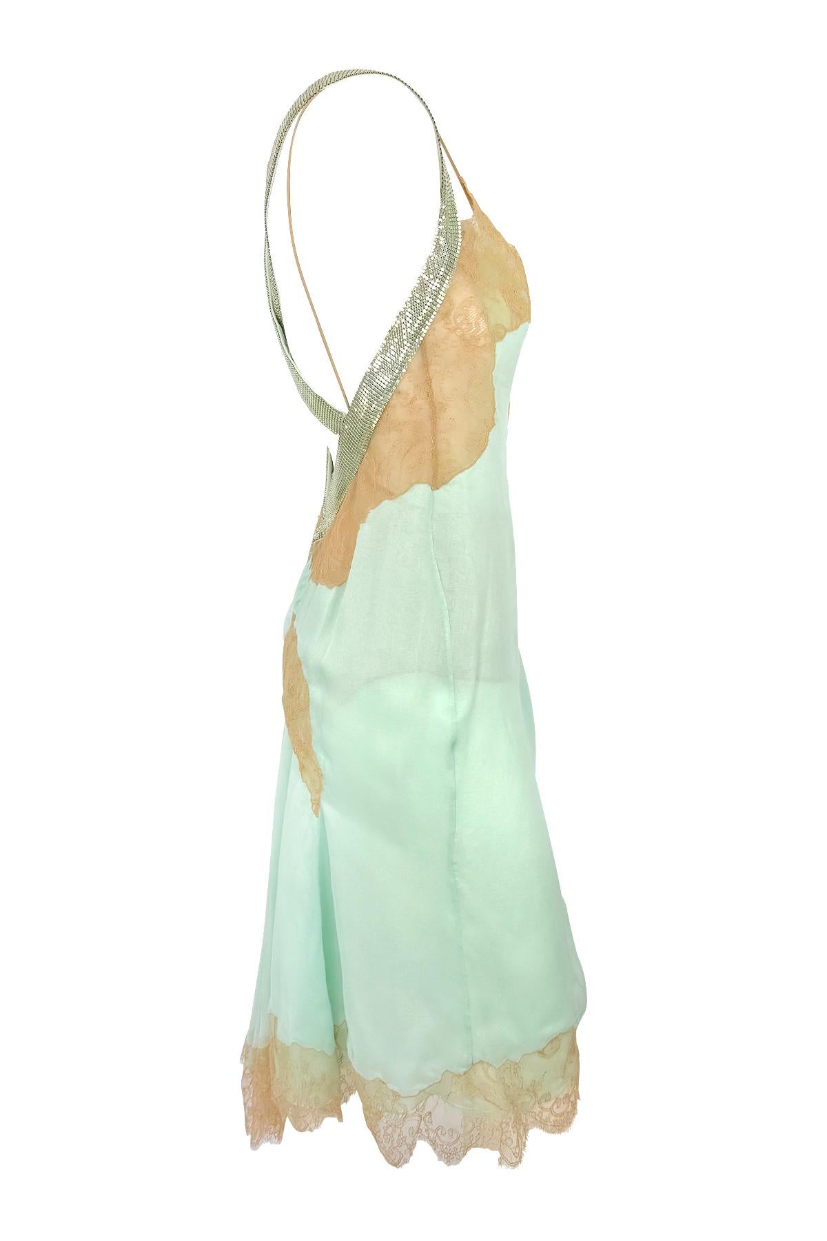 S/S 2003 Gianni Versace by Donatella Runway Sheer Lace Oroton Trim Mini Dress 5