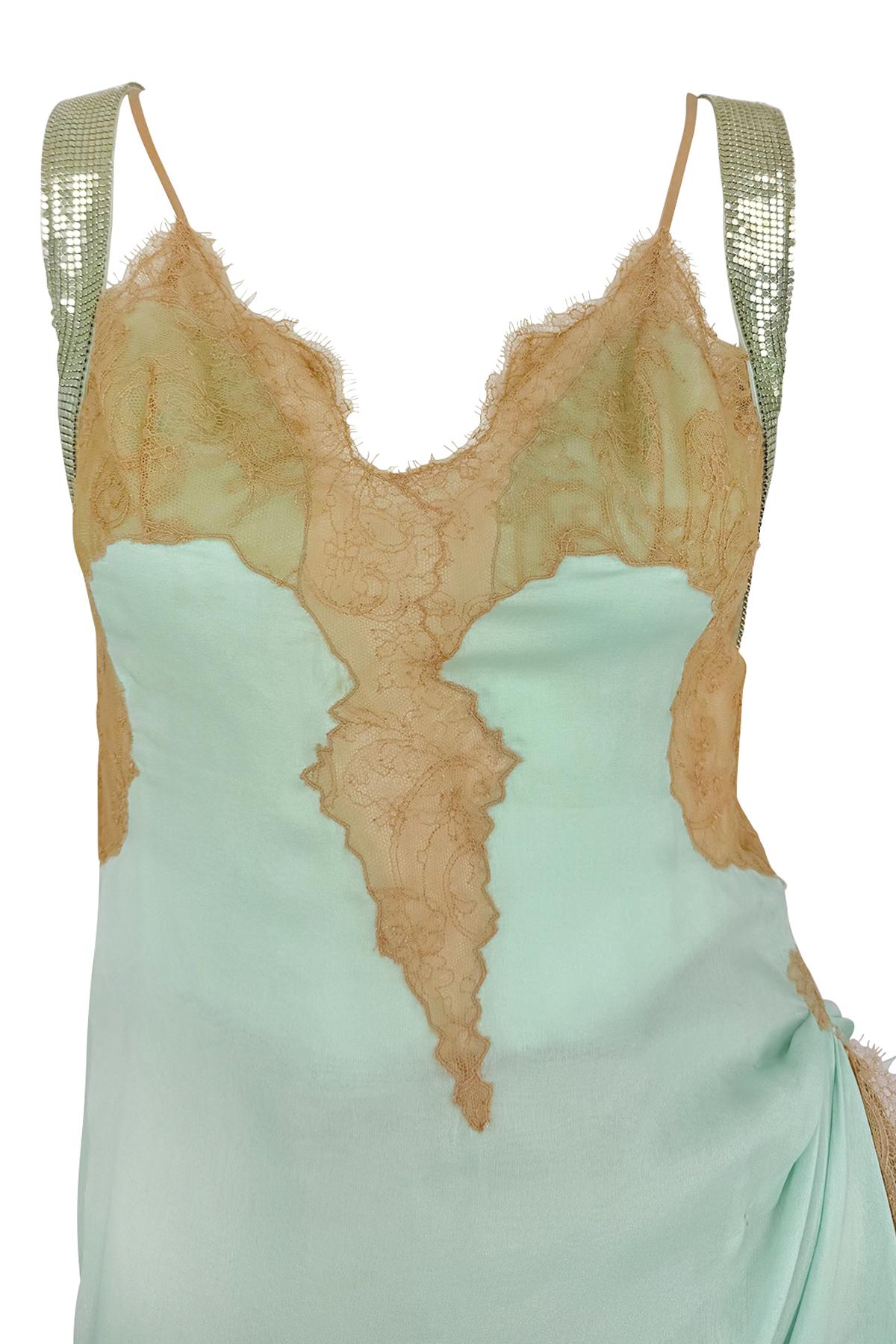 S/S 2003 Gianni Versace by Donatella Runway Sheer Lace Oroton Trim Mini Dress 7