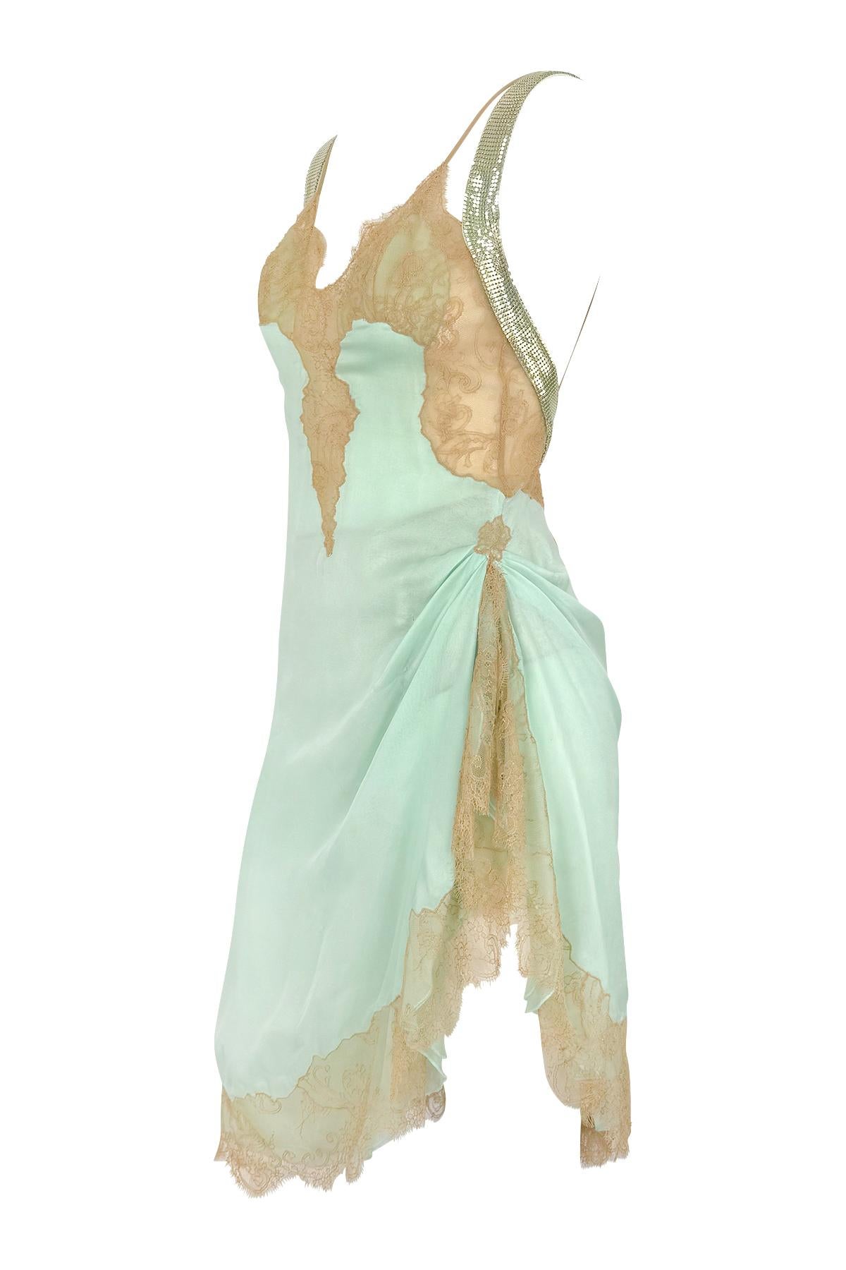 S/S 2003 Gianni Versace by Donatella Runway Sheer Lace Oroton Trim Mini Dress In Good Condition In West Hollywood, CA