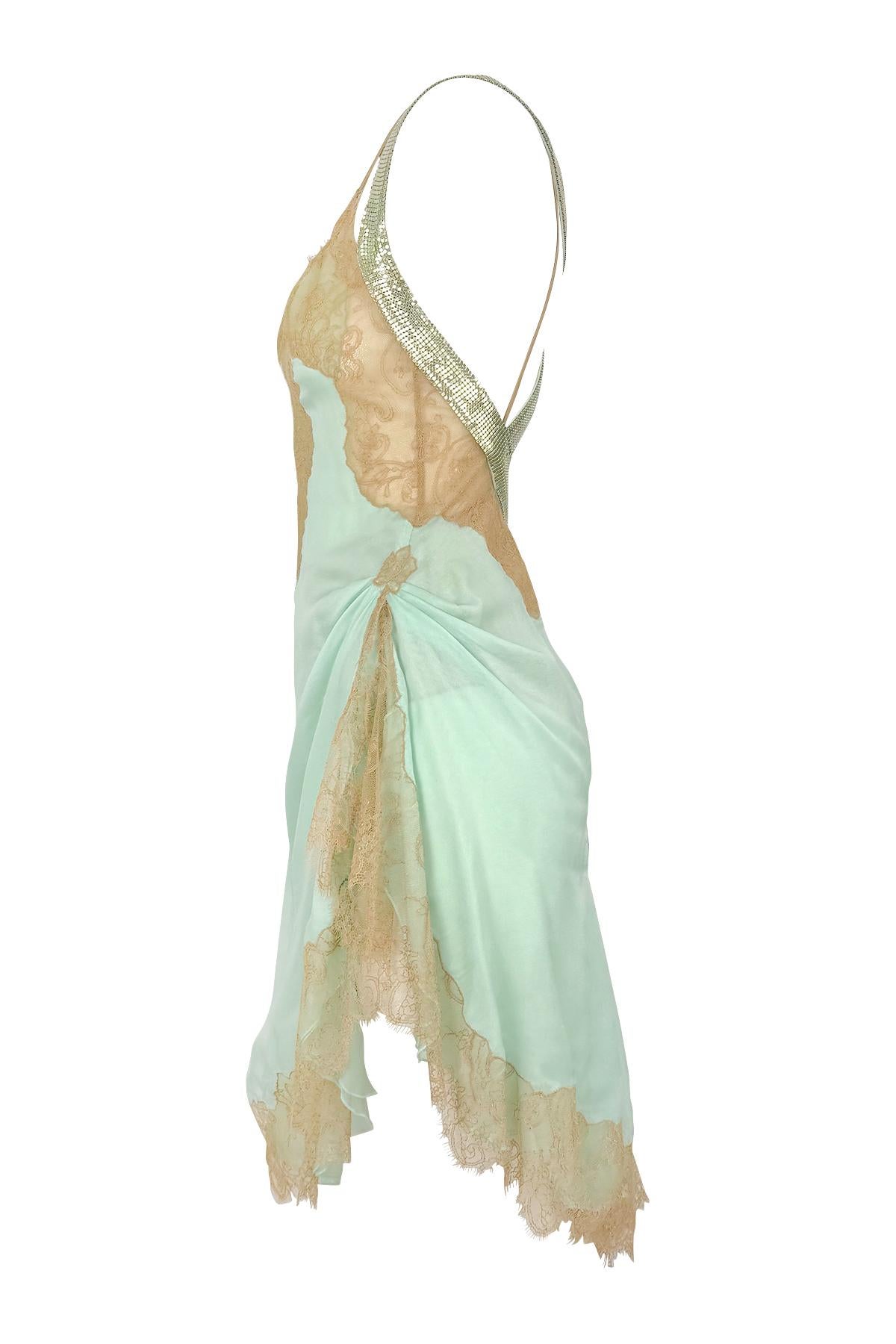 S/S 2003 Gianni Versace by Donatella Runway Sheer Lace Oroton Trim Mini Dress 1