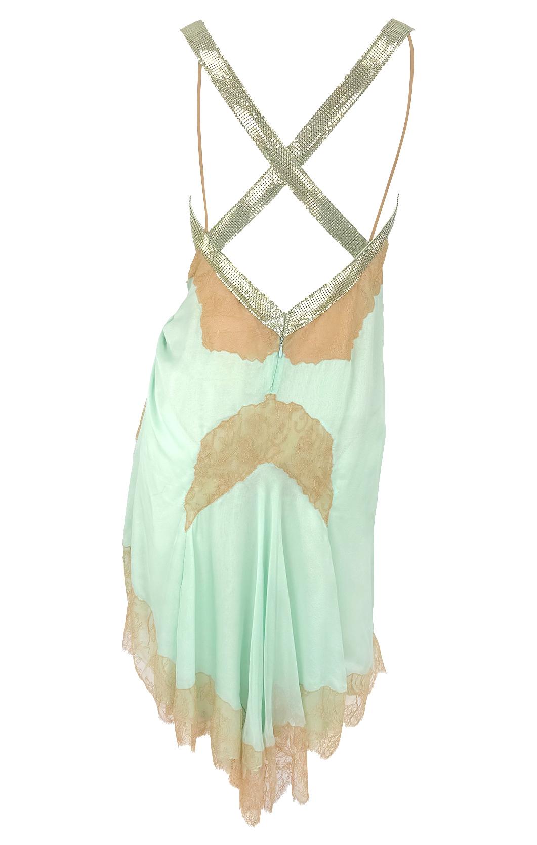 S/S 2003 Gianni Versace by Donatella Runway Sheer Lace Oroton Trim Mini Dress 3