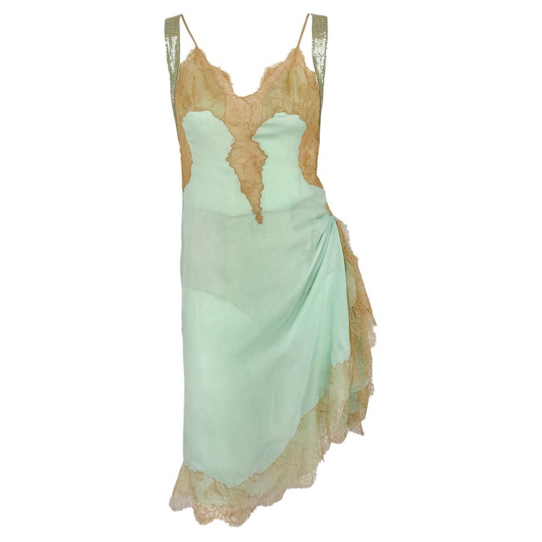 S/S 2003 Gianni Versace by Donatella Runway Sheer Lace Oroton Trim Mini  Dress at 1stDibs