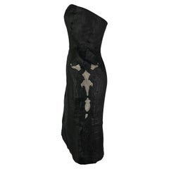 S/S 2003 Gianni Versace by Donatella Sheer Mesh Black Linen Strapless Mini Dress
