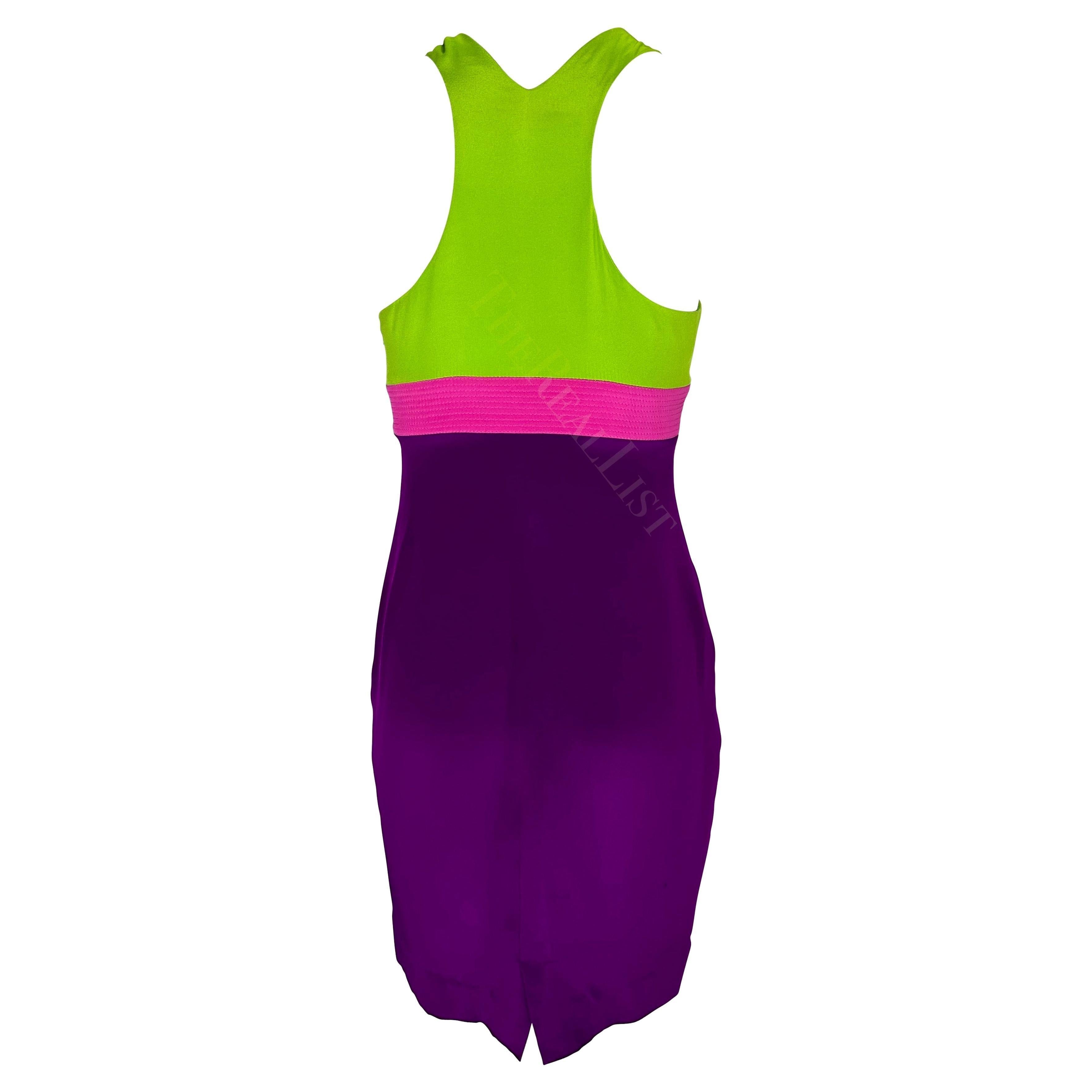 Mini halter colorblock viola/verde di Gianni Versace by Donatella Versace per la P/E 2003 In condizioni buone in vendita a West Hollywood, CA