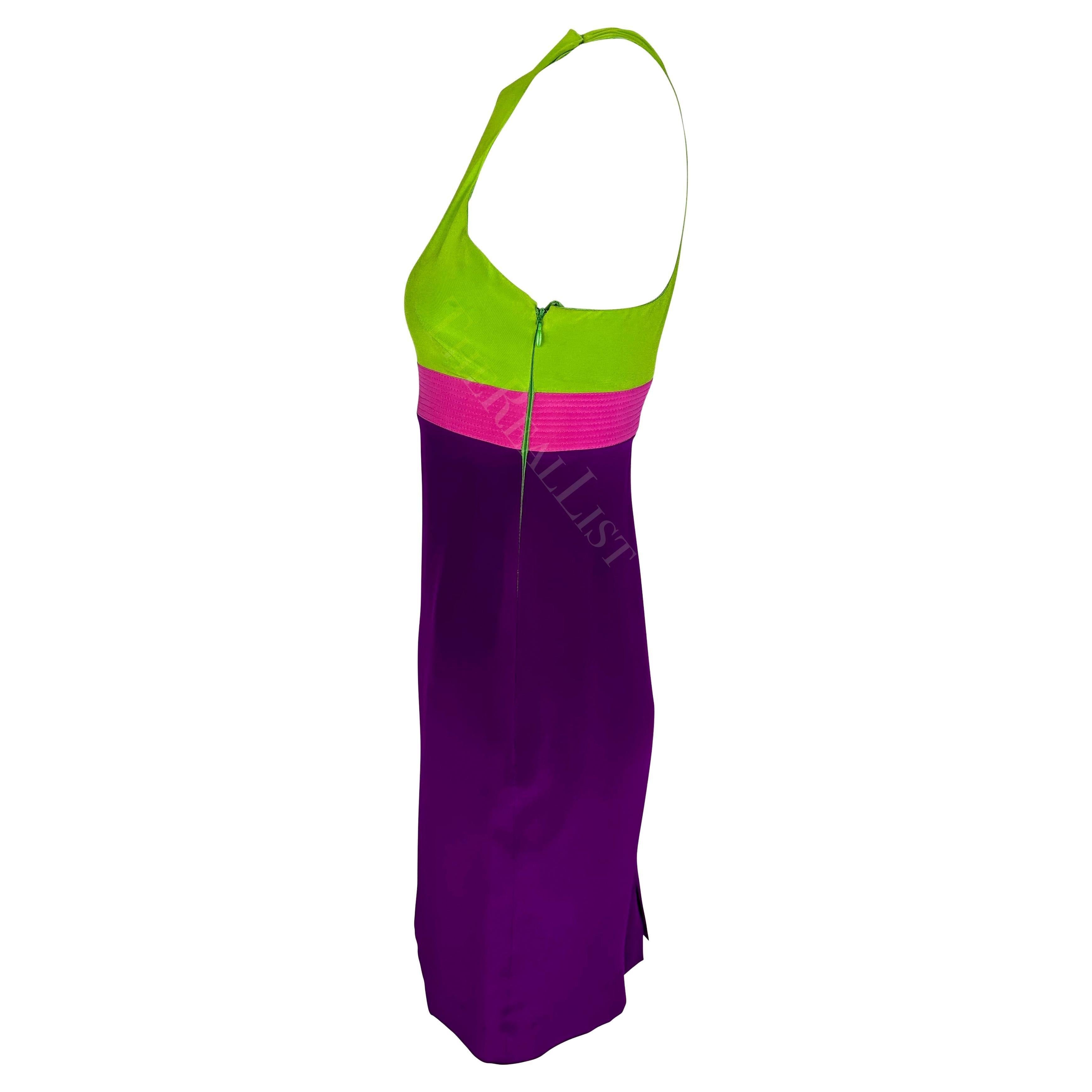 Donna Mini halter colorblock viola/verde di Gianni Versace by Donatella Versace per la P/E 2003 in vendita
