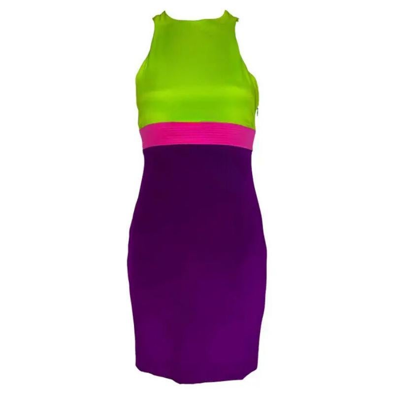 Mini halter colorblock viola/verde di Gianni Versace by Donatella Versace per la P/E 2003