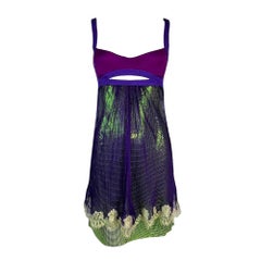 S/S 2003 Gianni Versace Runway Purple & Green Chain Mail Metal Mini Dress