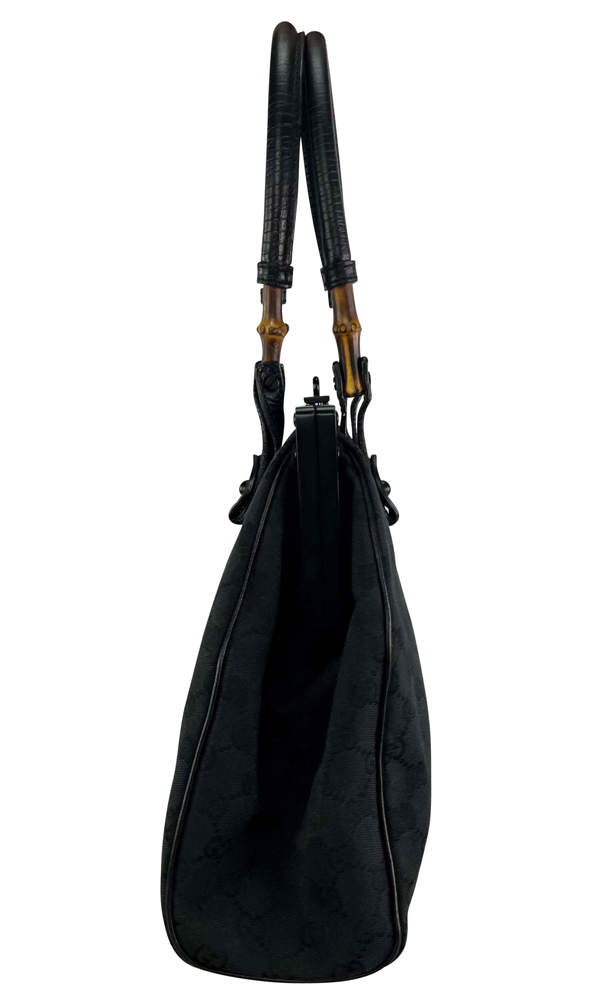 S/S 2003 Gucci by Tom Ford Bamboo Frame Black GG Canvas Large Shoulder Tote In Good Condition For Sale In West Hollywood, CA