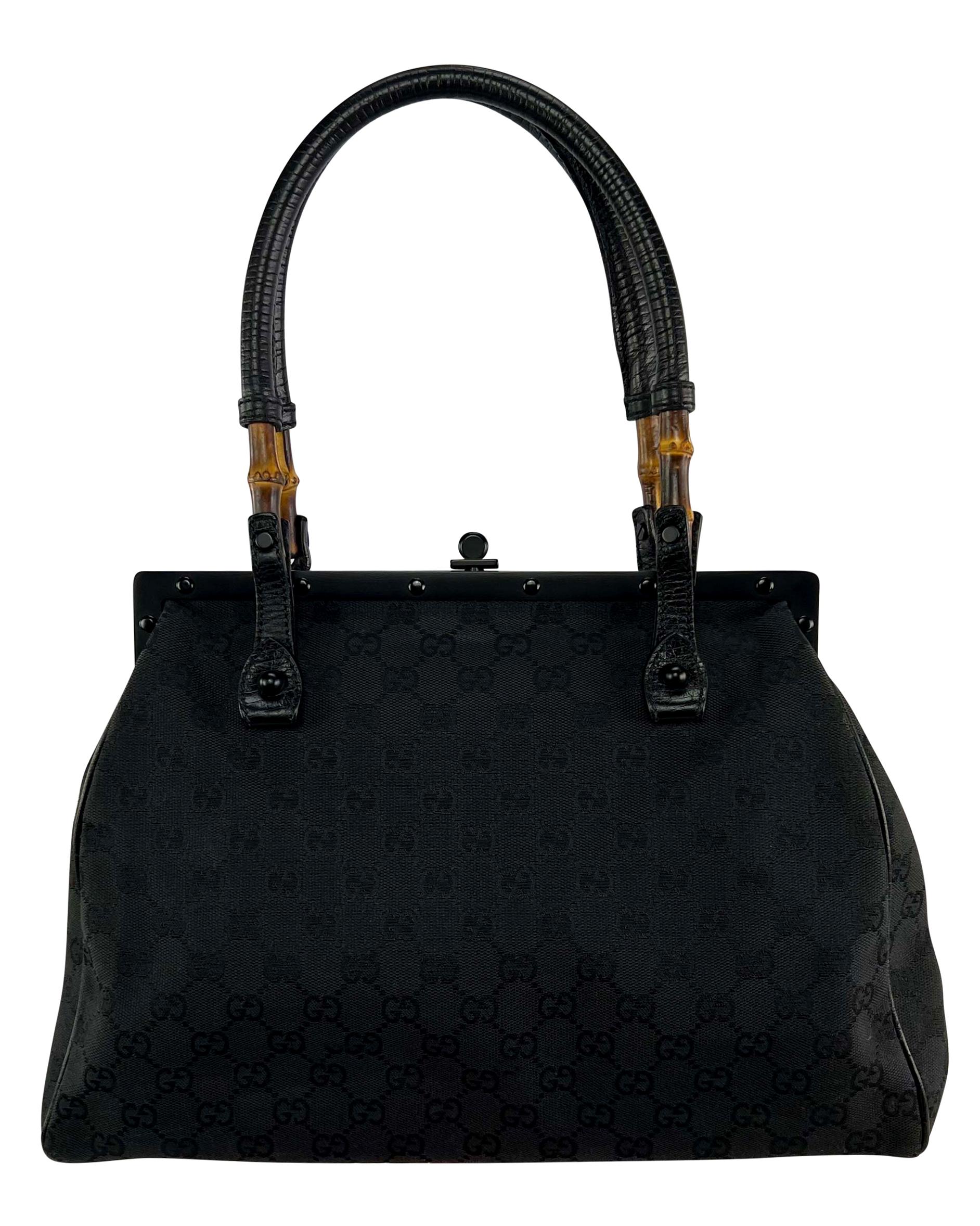 Women's S/S 2003 Gucci by Tom Ford Bamboo Frame Black GG Canvas Large Shoulder Tote For Sale