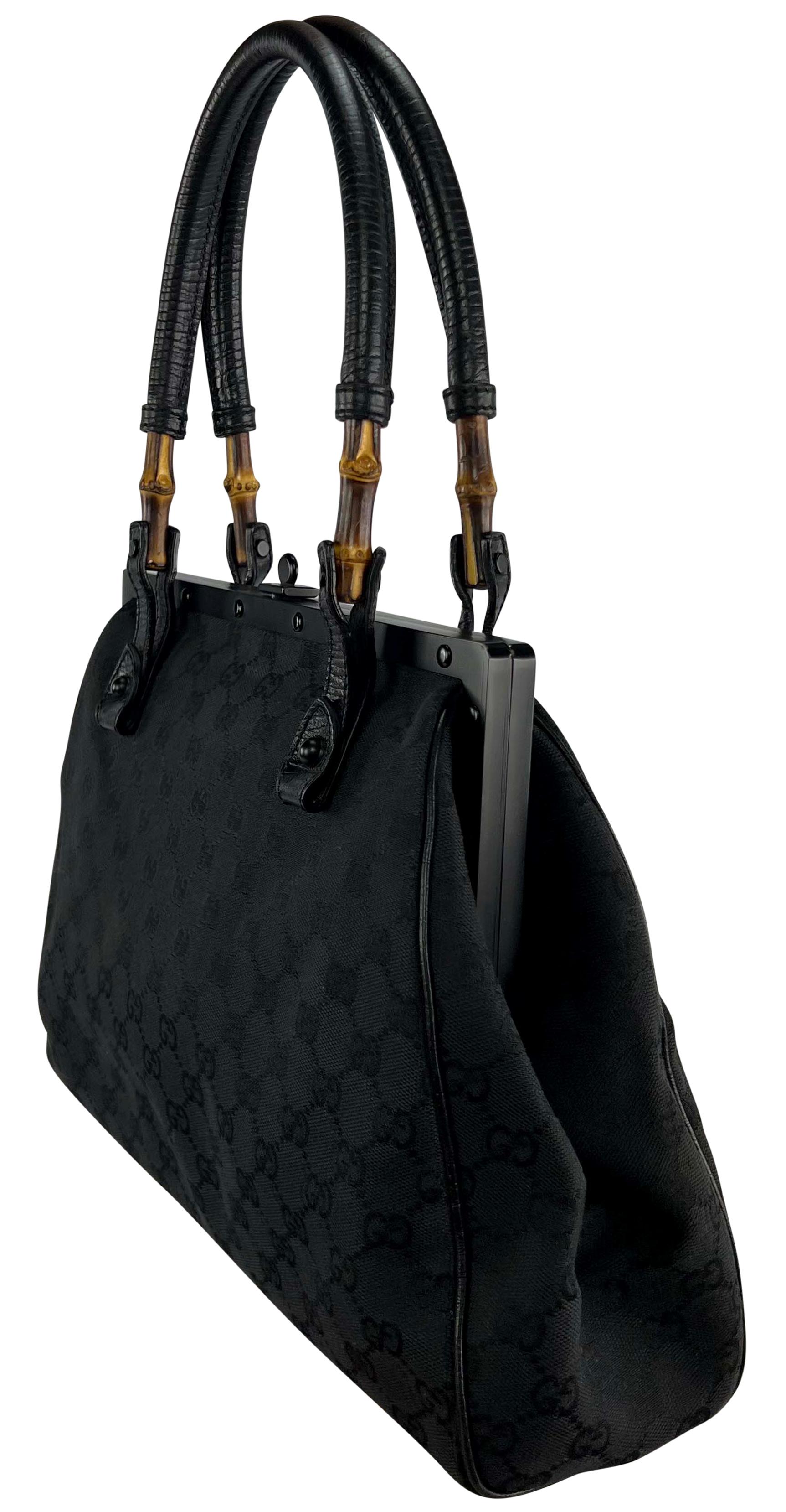 S/S 2003 Gucci by Tom Ford Bamboo Frame Black GG Canvas Large Shoulder Tote For Sale 1