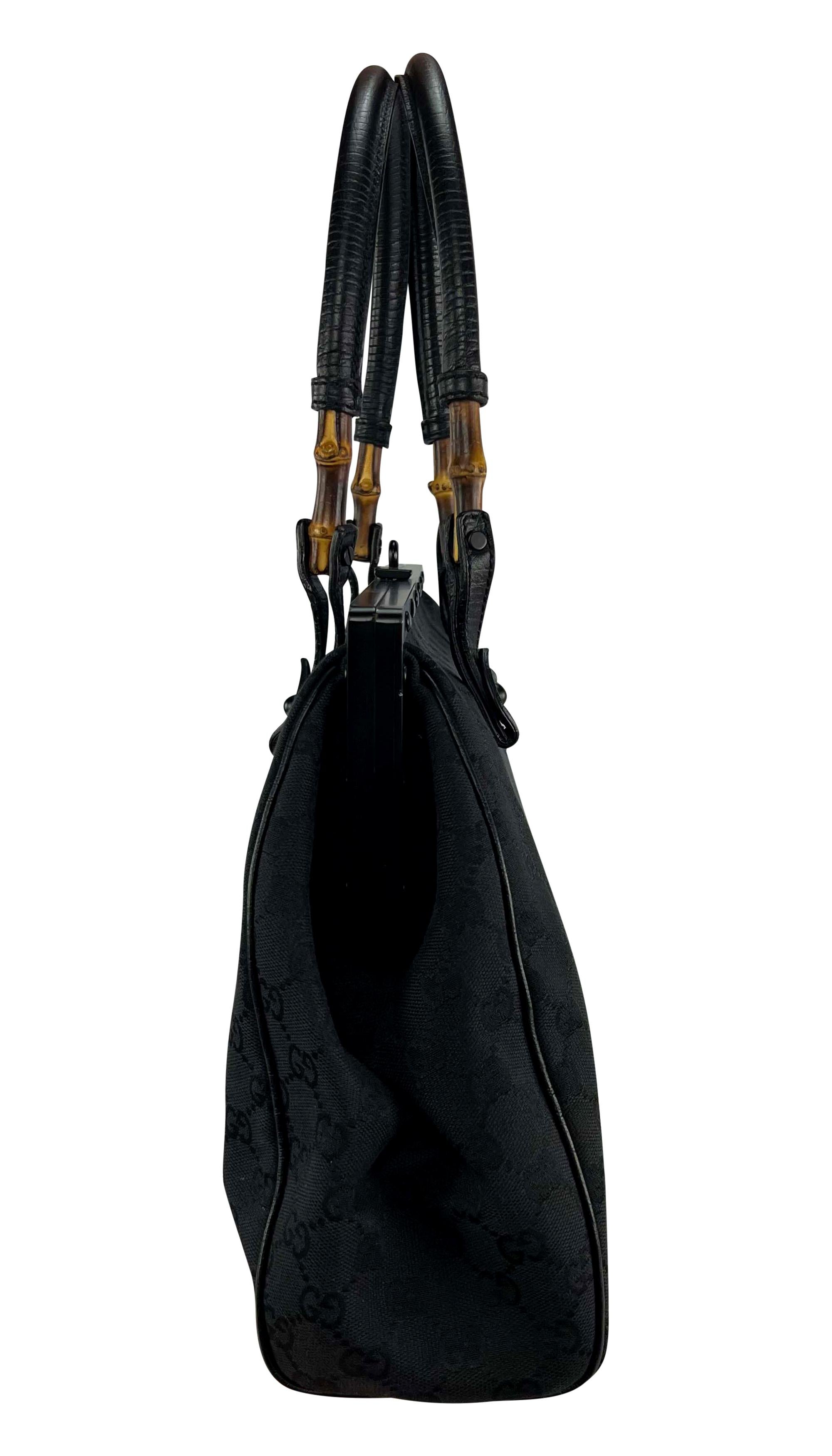 S/S 2003 Gucci by Tom Ford Bamboo Frame Black GG Canvas Large Shoulder Tote For Sale 2