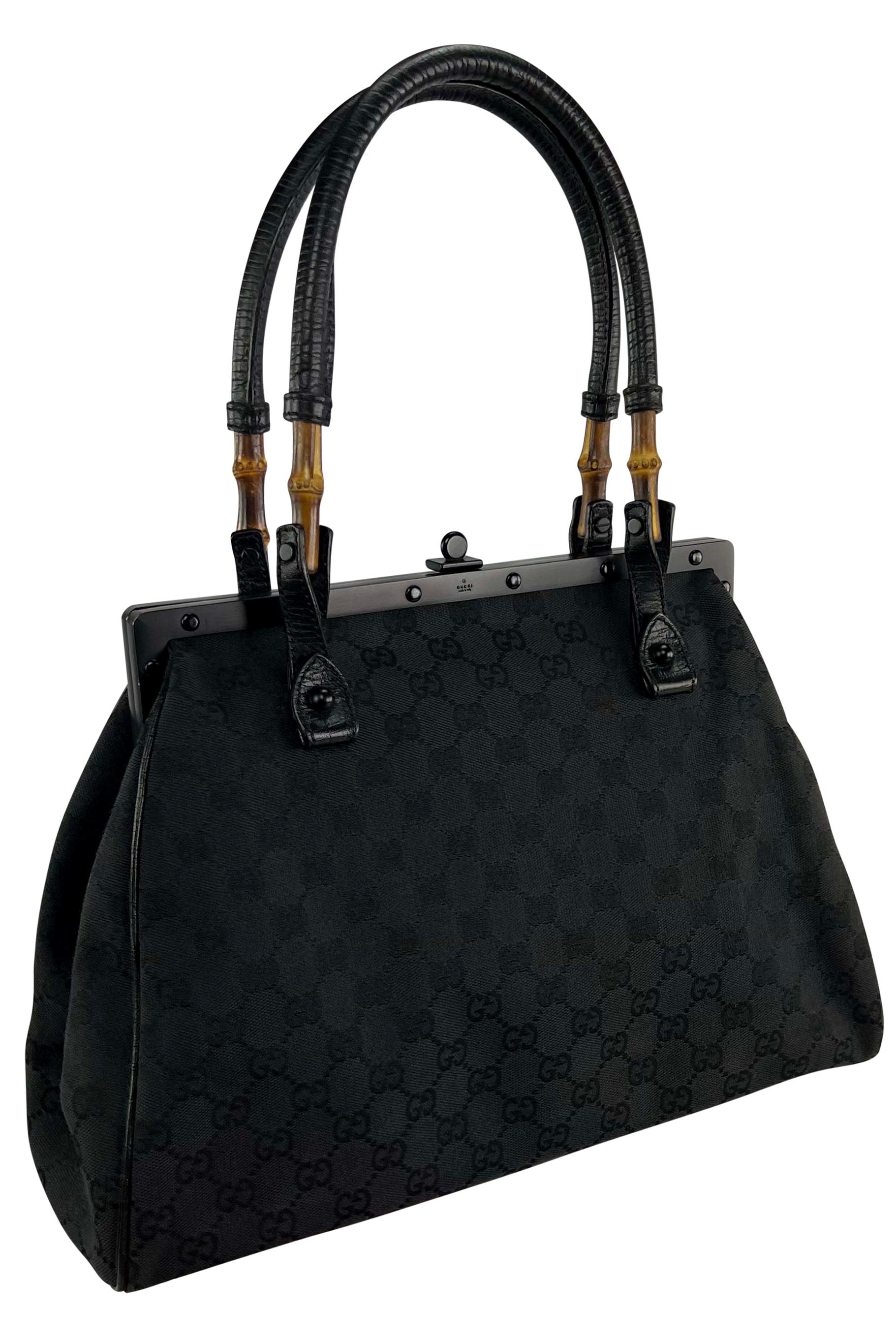 S/S 2003 Gucci by Tom Ford Bamboo Frame Black GG Canvas Large Shoulder Tote For Sale 3