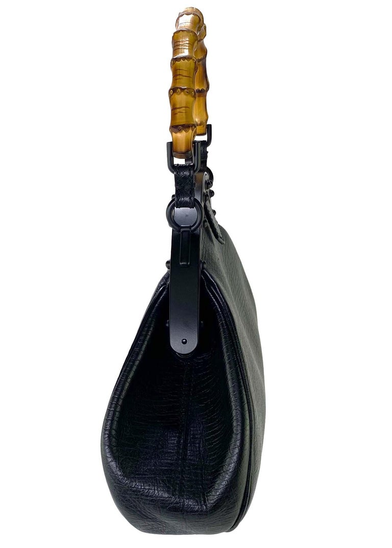 S/S 2003 Gucci by Tom Ford Bamboo Top Handle Black Leather Metal 