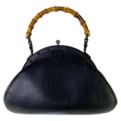 S/S 2003 Gucci by Tom Ford Bamboo Top Handle Black Leather Metal Frame Bag