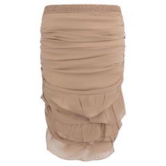 S/S 2003 Gucci by Tom Ford Beige Silk Chiffon Ruched Ruffle Skirt