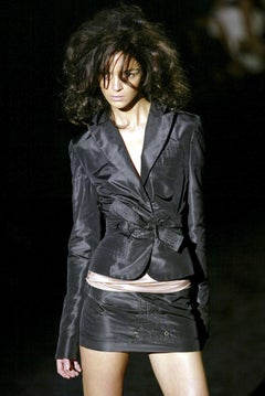 S/S 2003 Gucci by Tom Ford Black Cotton Twill Silk Belted Mini Skirt