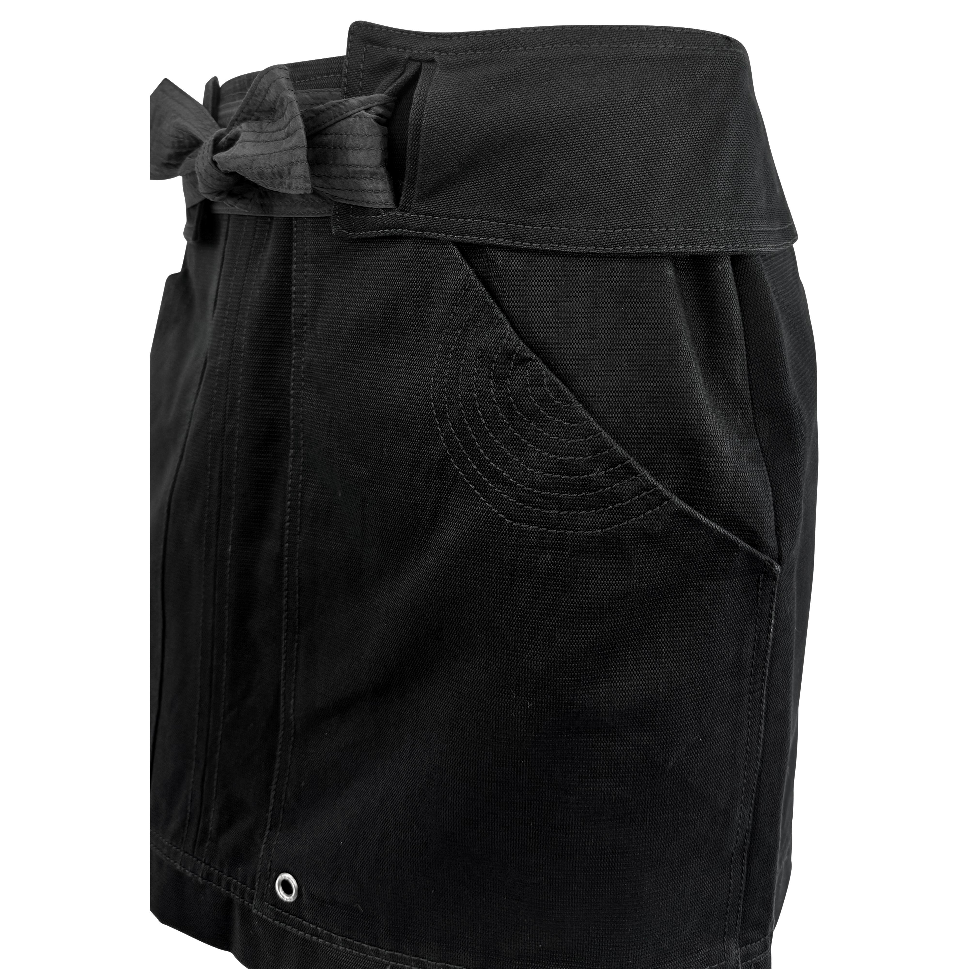 S/S 2003 Gucci by Tom Ford Black Cotton Twill Silk Belted Mini Skirt For Sale 1