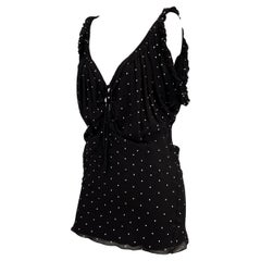 S/S 2003 Gucci by Tom Ford Black Silk Polka Dot Lace-Up Ruffle Mini Dress