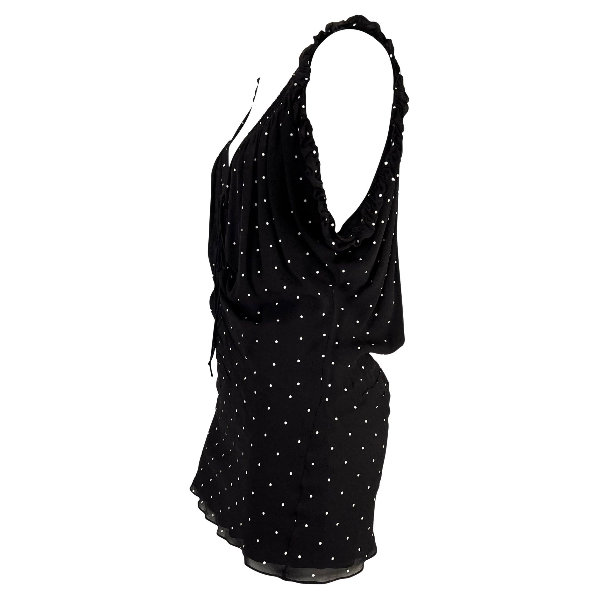 S/S 2003 Gucci by Tom Ford Black Silk Polka Dot Lace-Up Ruffle Mini Dress In Excellent Condition For Sale In West Hollywood, CA