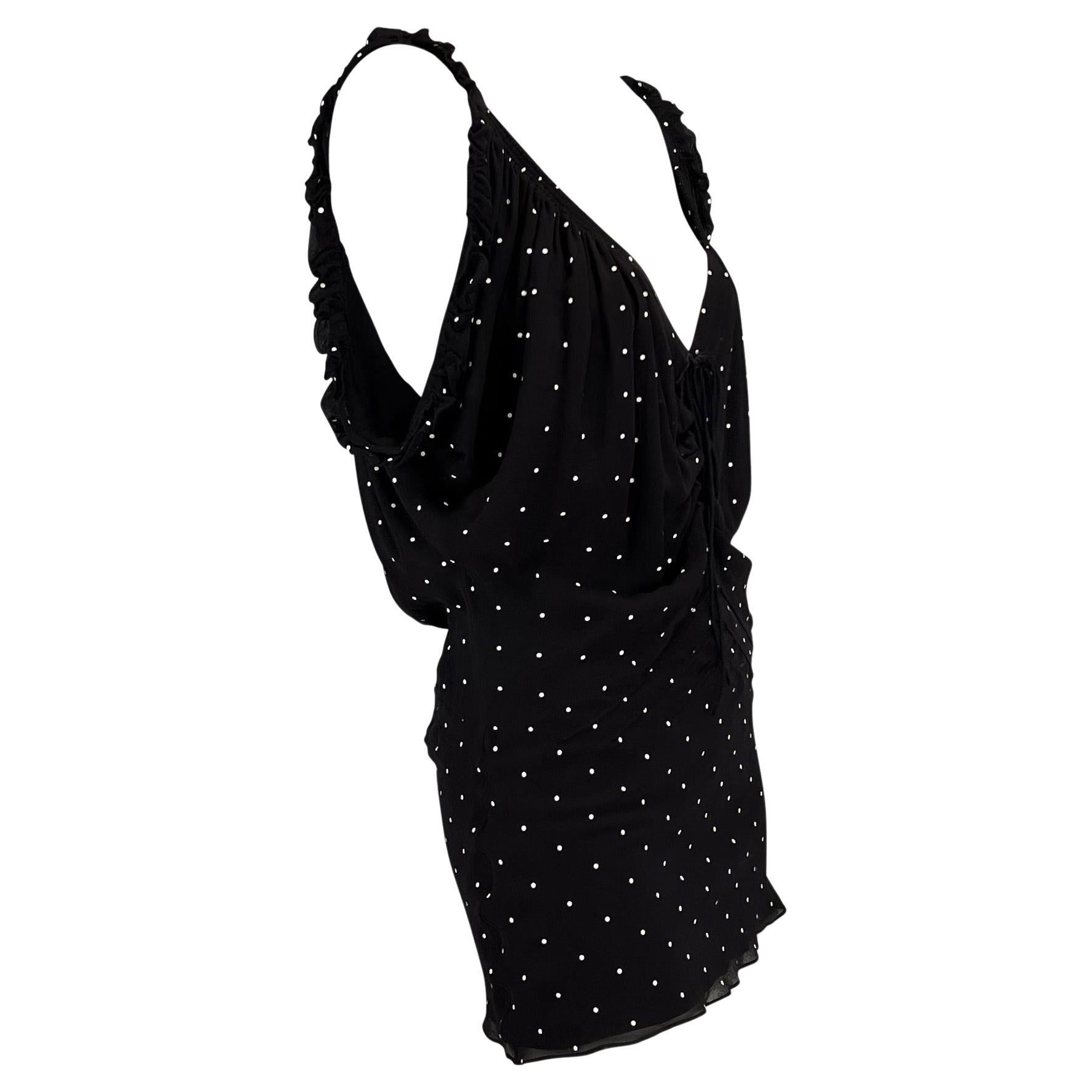 S/S 2003 Gucci by Tom Ford Black Silk Polka Dot Lace-Up Ruffle Mini Dress For Sale 2