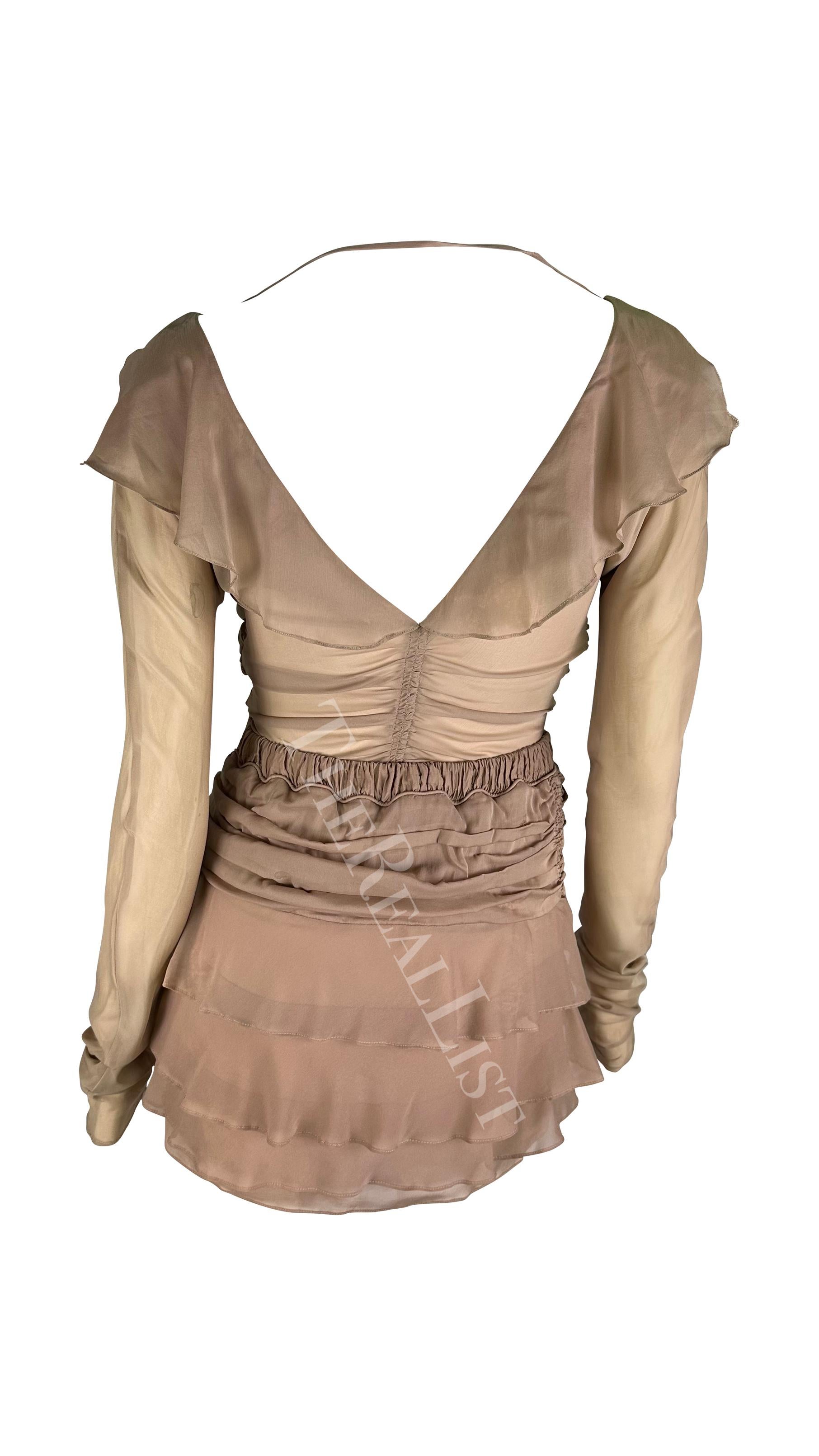 S/S 2003 Gucci by Tom Ford Dusty Pink Beige Sheer Chiffon Ruffle Skirt Set For Sale 5