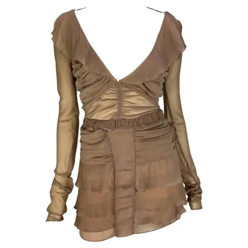S/S 2003 Gucci by Tom Ford Conjunto de falda de volantes de gasa transparente rosa empolvado beige en venta