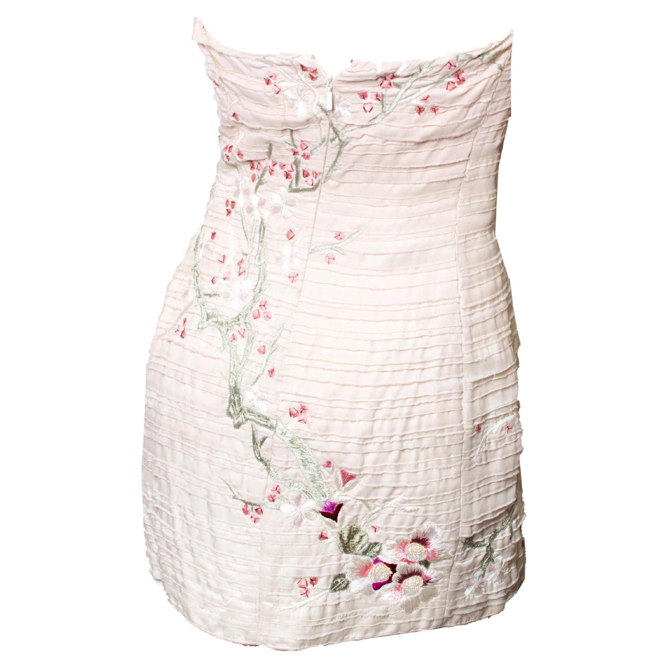 Women's S/S 2003 Gucci by Tom Ford Embroidered Silk Mini Dress Cherry Blossom Floral