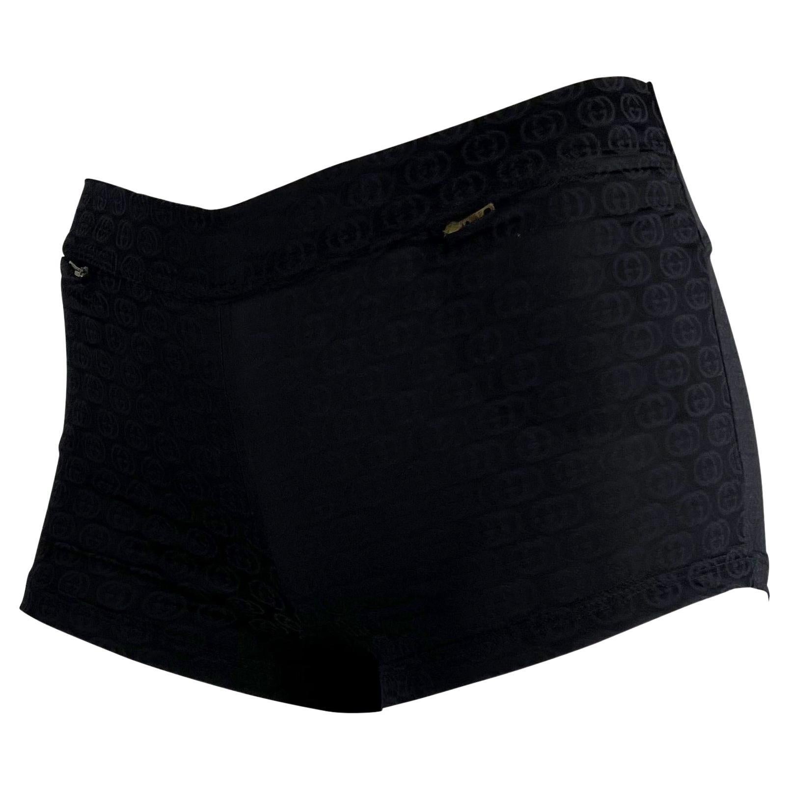 F/S 2003 Gucci by Tom Ford GG Monogramm Stretch-Badeanzug Schwarze Hot Pantoletten Shorts Damen im Angebot