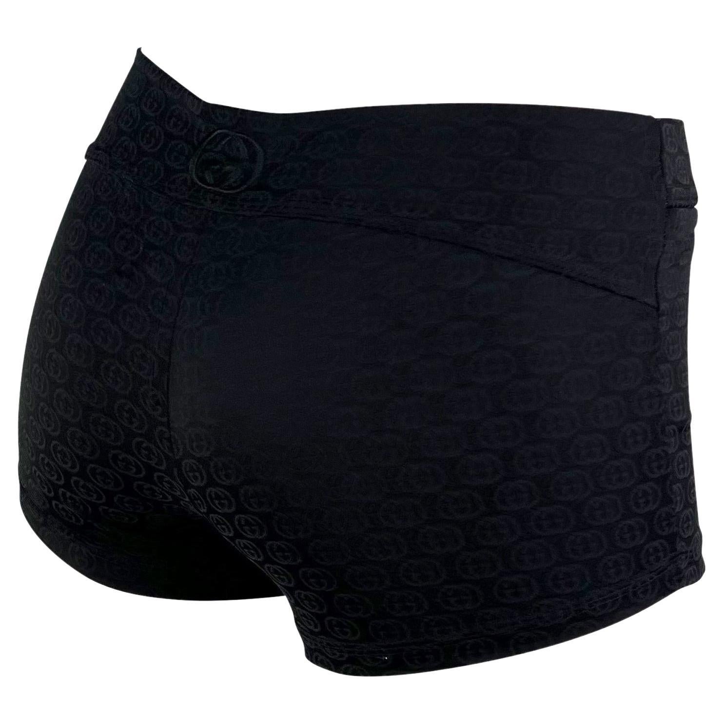 S/S 2003 Gucci by Tom Ford GG Monogram Stretch Swim Black Hot Pants Shorts