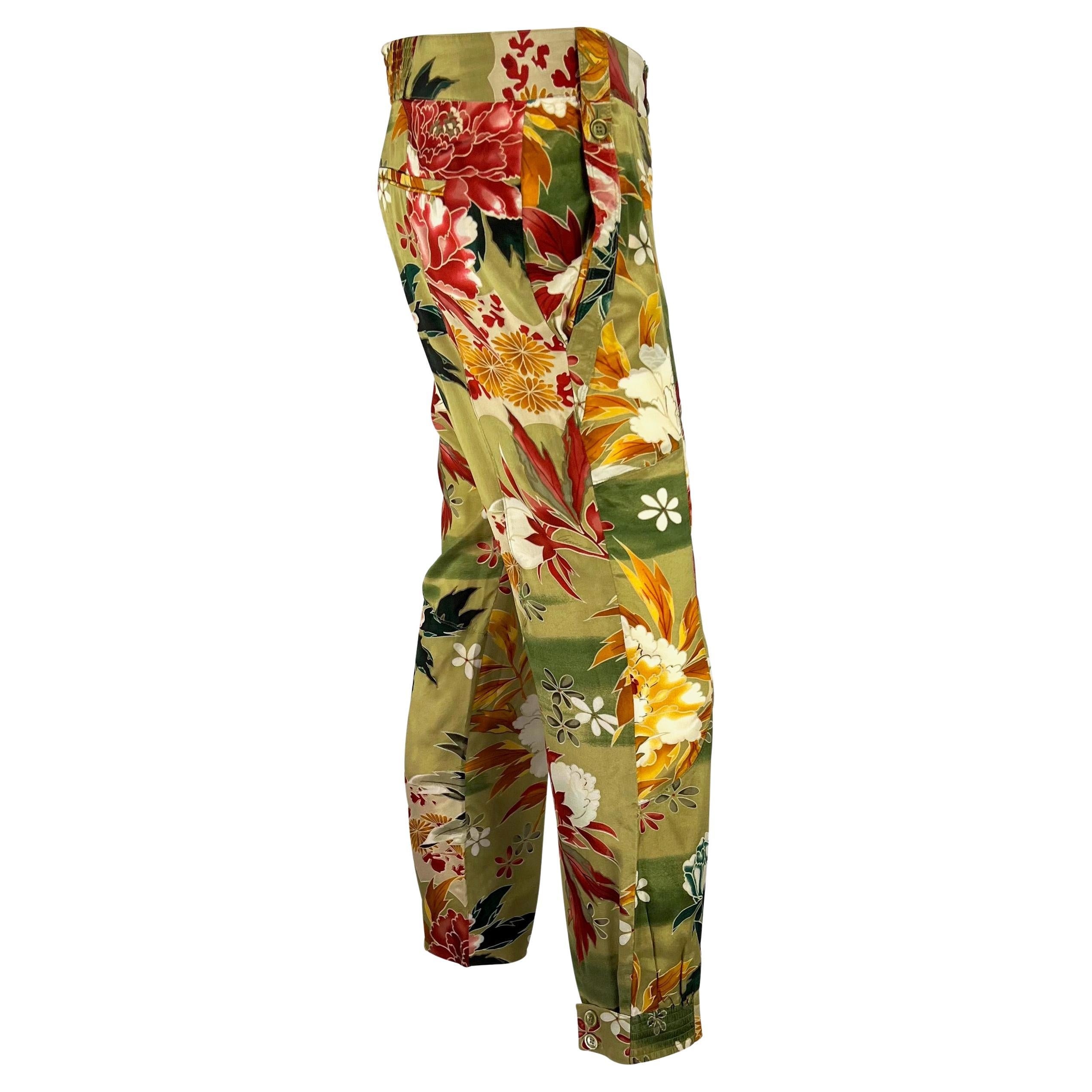 Brown S/S 2003 Gucci by Tom Ford Green Floral Print Silk Pants For Sale