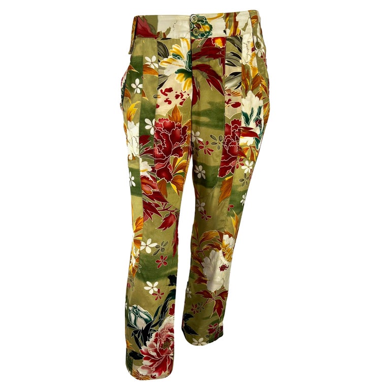 S/S 2003 Gucci by Tom Ford Green Floral Print Silk Pants For Sale at ...