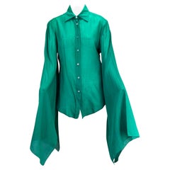 S/S 2003 Gucci by Tom Ford Green Kimono Sleeve Sheer Cotton Button Up Top