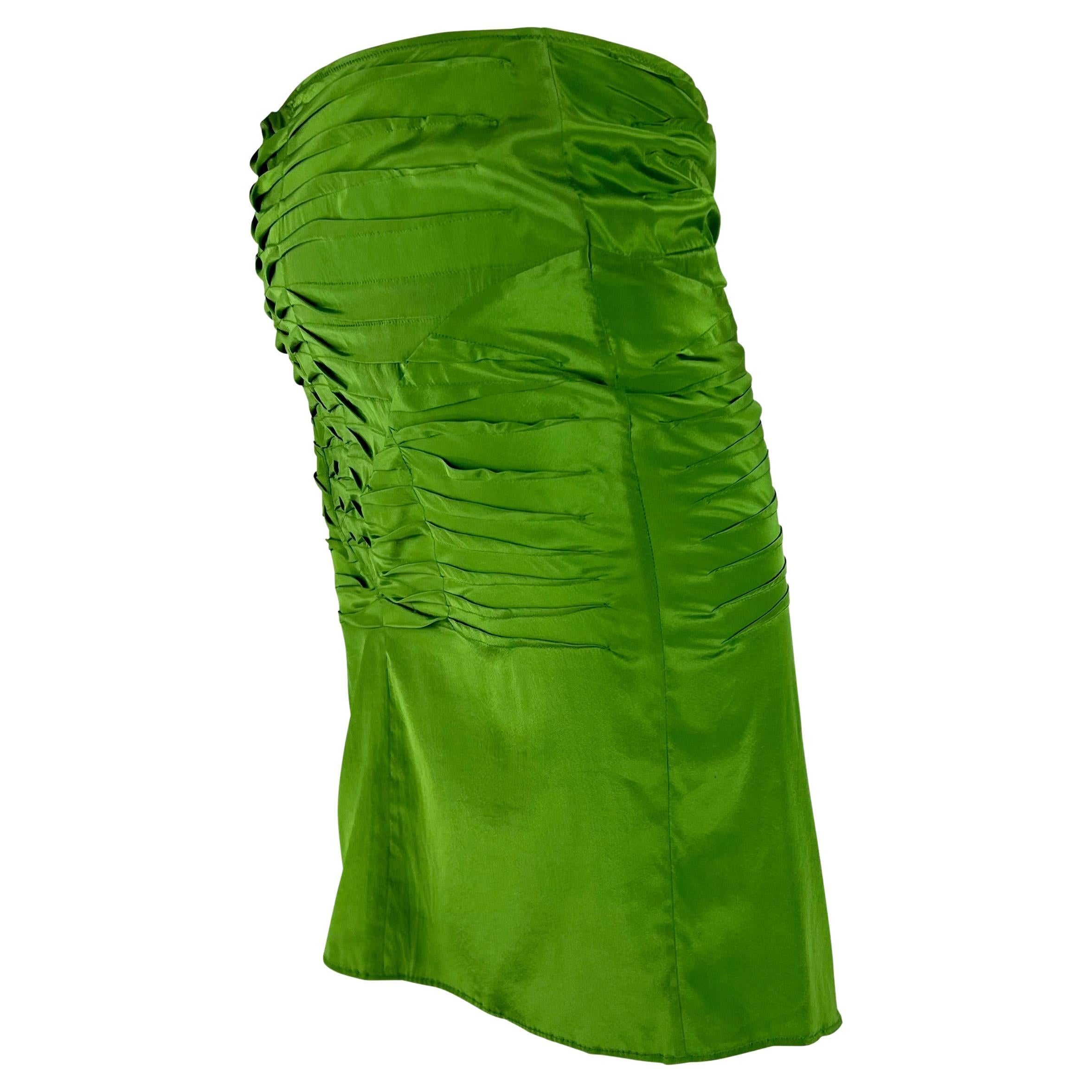 S/S 2003 Gucci by Tom Ford Green Stretch Silk Ruched Skirt For Sale 1