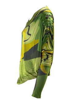 S/S 2003 Gucci by Tom Ford Green Stretch V Neck Abstract Top Batwing Oversized