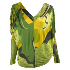 S/S 2003 Gucci by Tom Ford Green Stretch V Neck Abstract Top Batwing Oversized