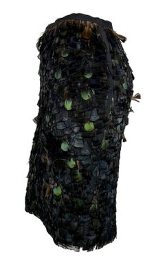 S/S 2003 Gucci by Tom Ford Iridescent Green Brown Feather Embellished Silk Skirt
