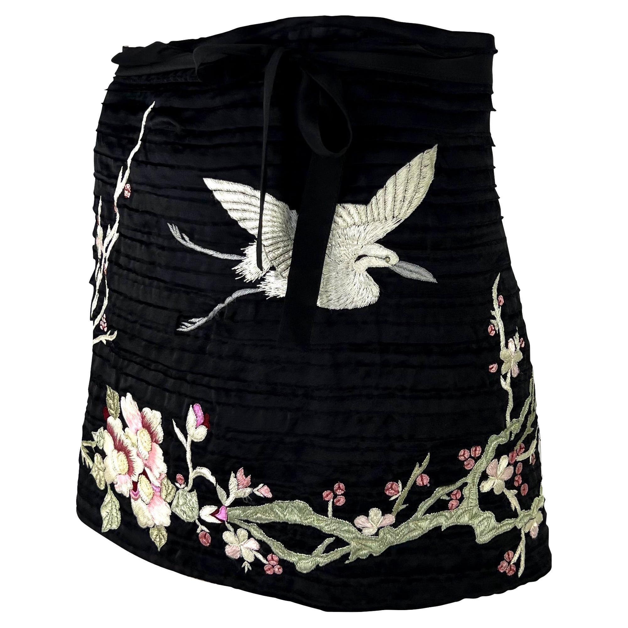 Women's S/S 2003 Gucci by Tom Ford Japanese Cherry Blossom Embroidered Mini Wrap Skirt