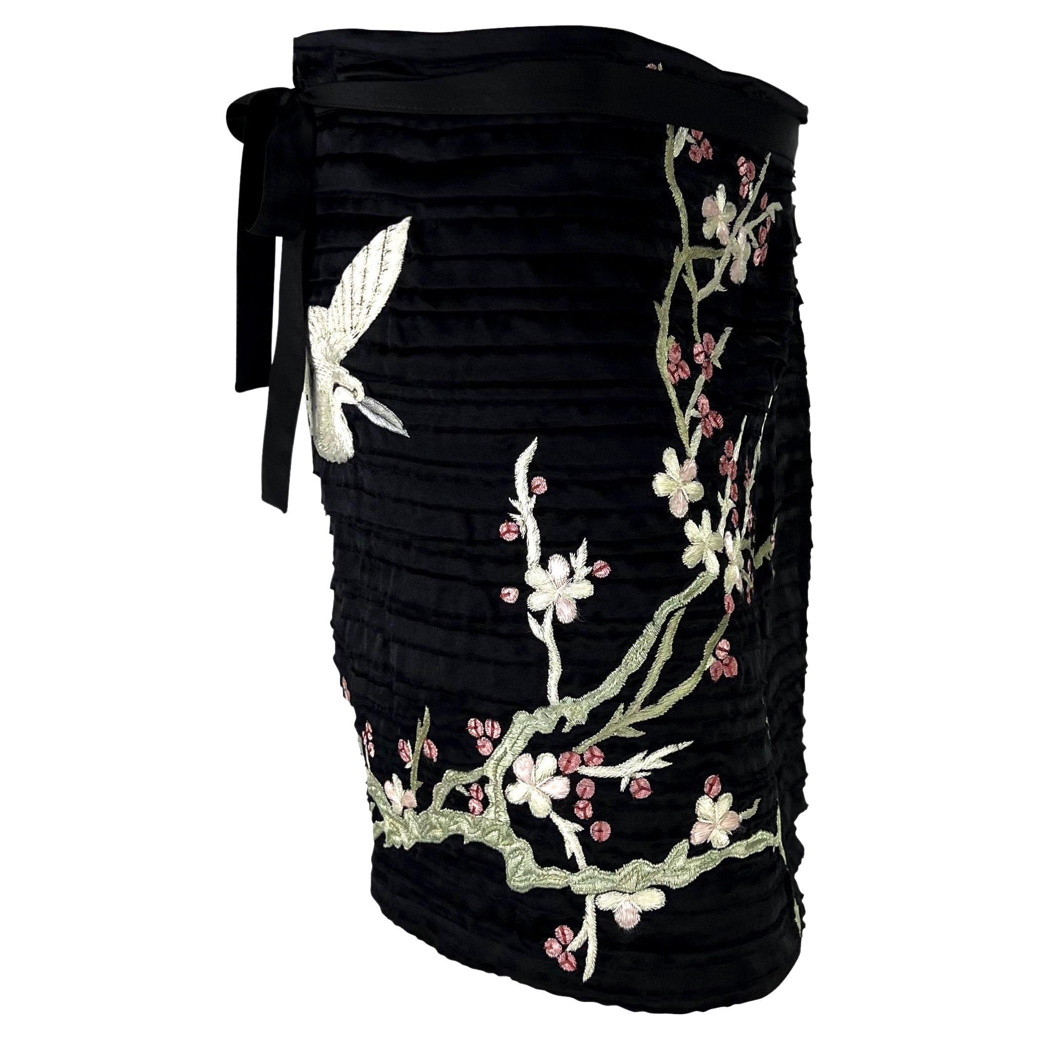 S/S 2003 Gucci by Tom Ford Japanese Cherry Blossom Embroidered Mini Wrap Skirt 1