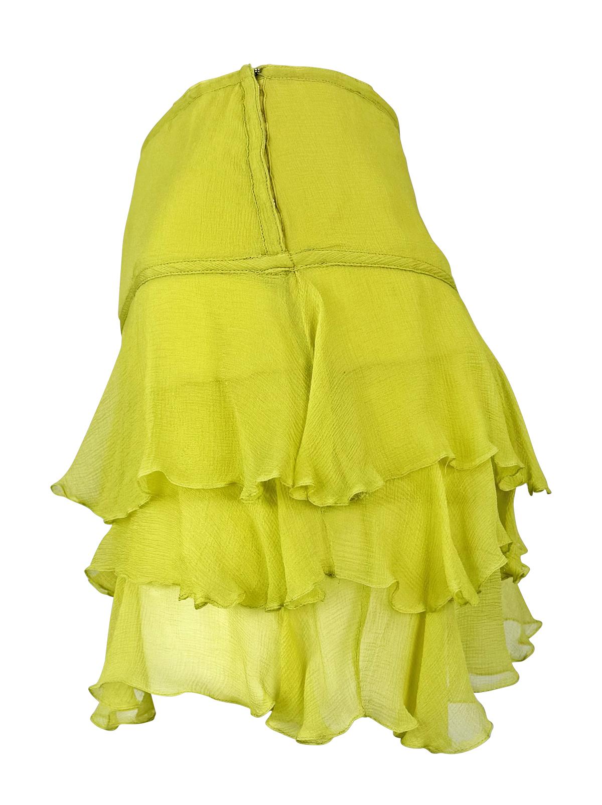 Yellow S/S 2003 Gucci by Tom Ford Light Green Ruffle Chiffon Mini Skirt For Sale