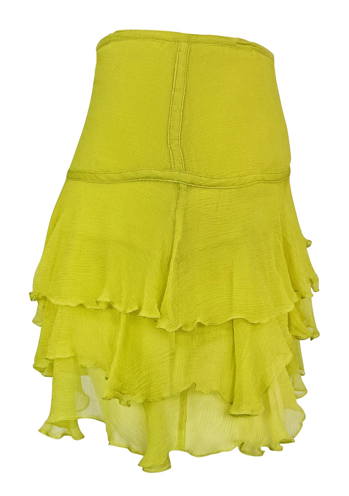 Women's or Men's S/S 2003 Gucci by Tom Ford Light Green Ruffle Chiffon Mini Skirt For Sale