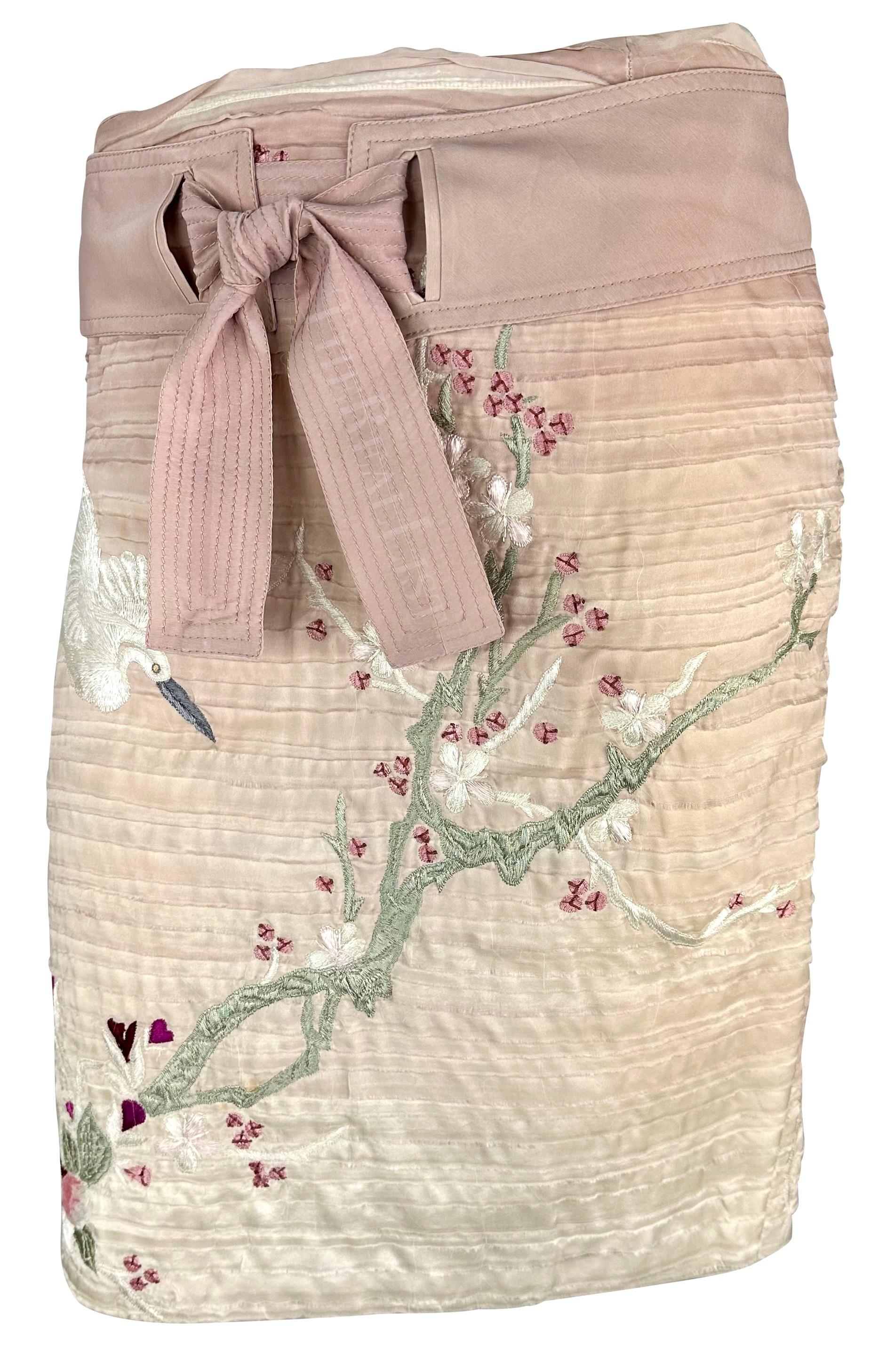S/S 2003 Gucci by Tom Ford  Light Pink Cherry Blossom Embroidered Mini Skirt In Good Condition For Sale In West Hollywood, CA