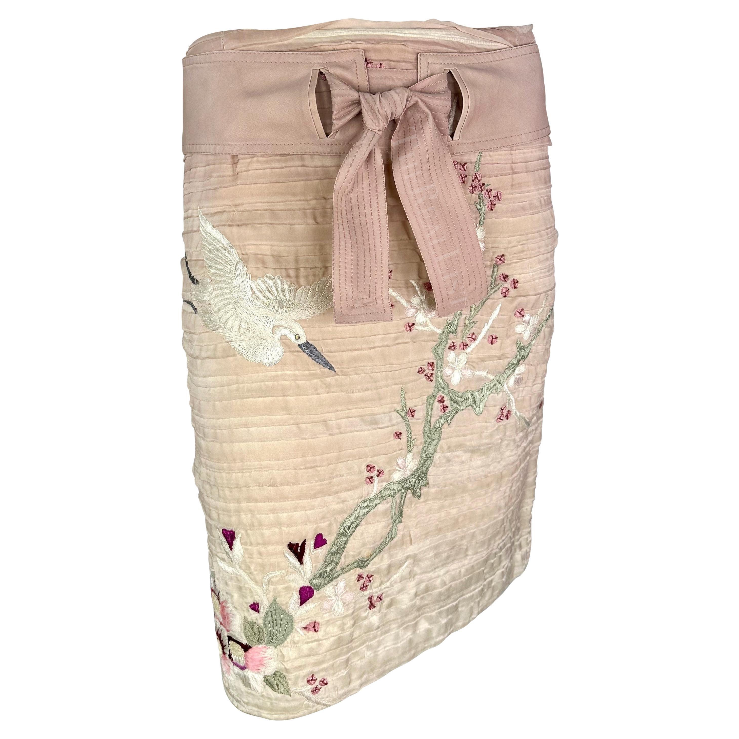 S/S 2003 Gucci by Tom Ford  Light Pink Cherry Blossom Embroidered Mini Skirt For Sale
