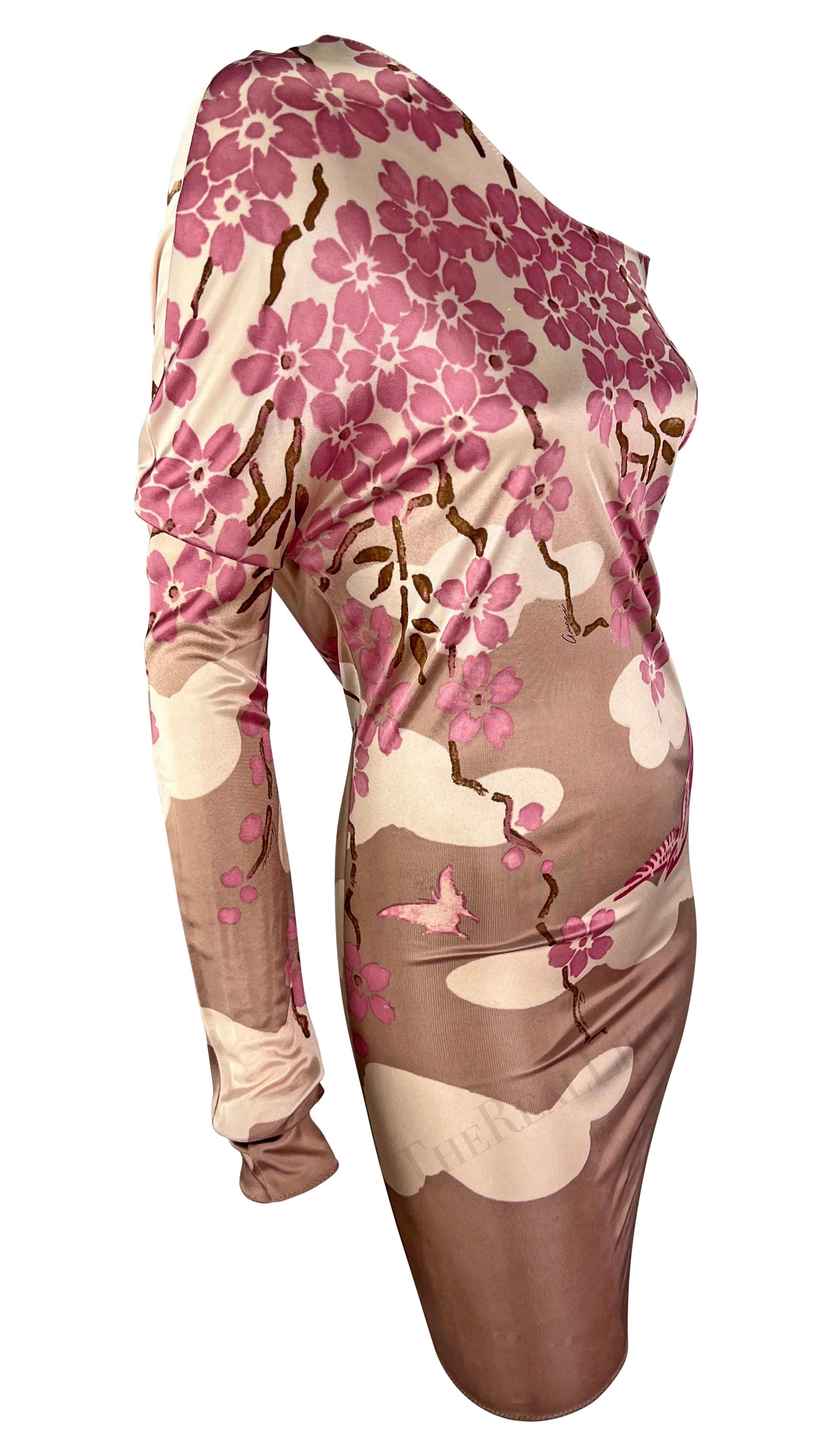 S/S 2003 Gucci by Tom Ford Pink Cherry Blossom Runway Mini Dress  For Sale 6