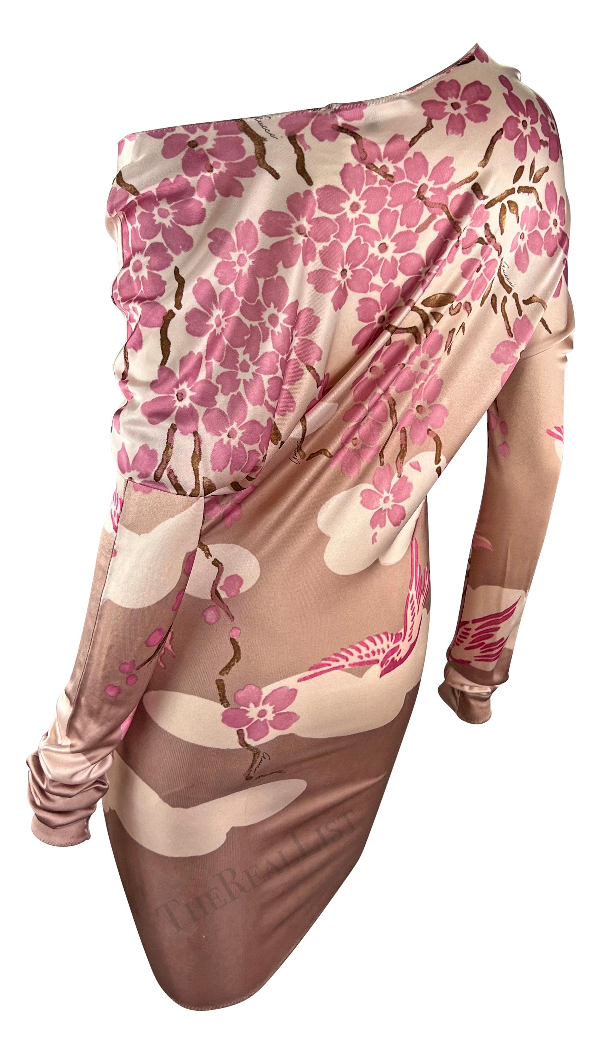 S/S 2003 Gucci by Tom Ford Pink Cherry Blossom Runway Mini Dress  For Sale 3