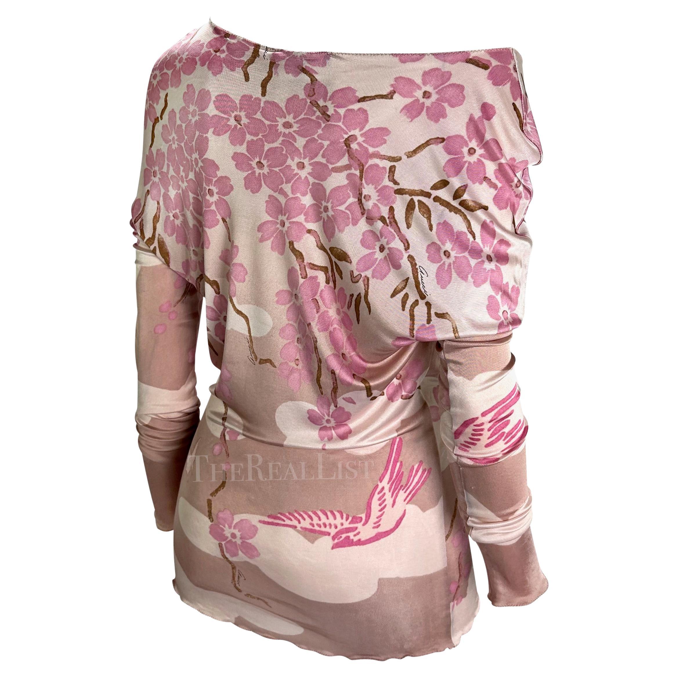 S/S 2003 Gucci by Tom Ford Pink Cherry Blossom Runway Mini Dress / Top 3