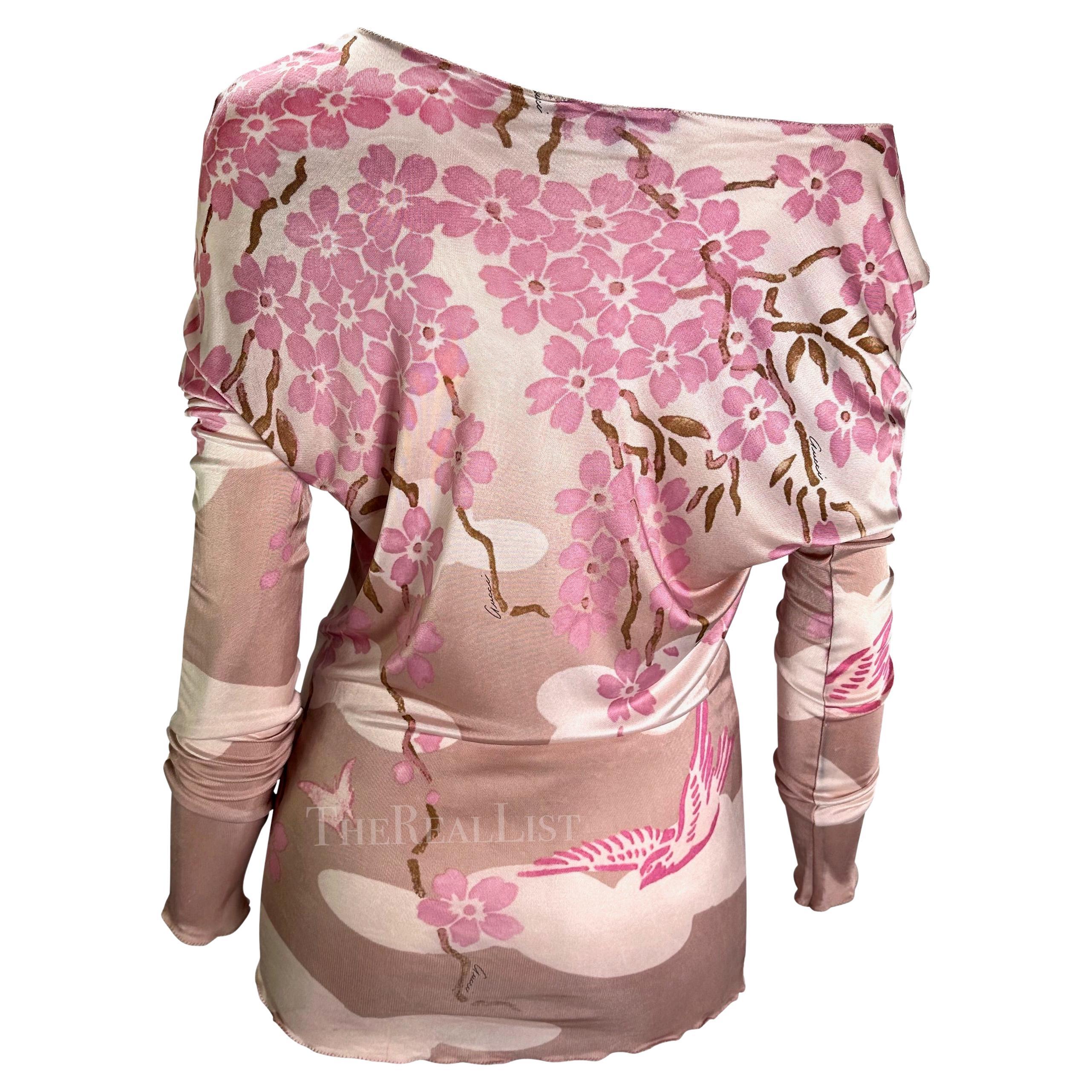 S/S 2003 Gucci by Tom Ford Pink Cherry Blossom Runway Mini Dress / Top 1
