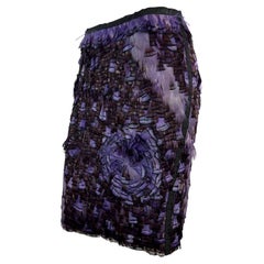 S/S 2003 Gucci by Tom Ford Purple Feather Embellished Silk Skirt