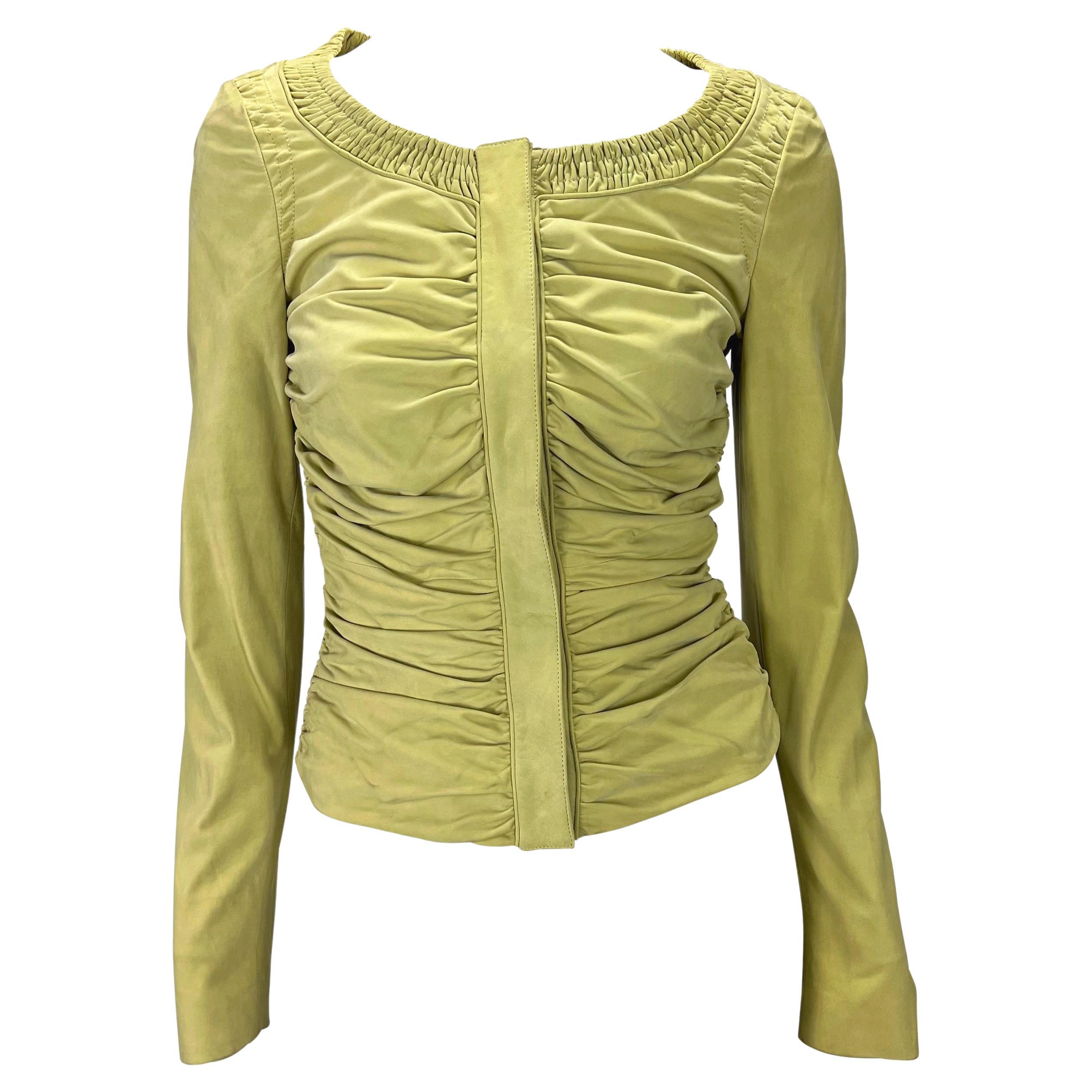 S/S 2003 Gucci by Tom Ford Ruched Suede Leather Jacket Top