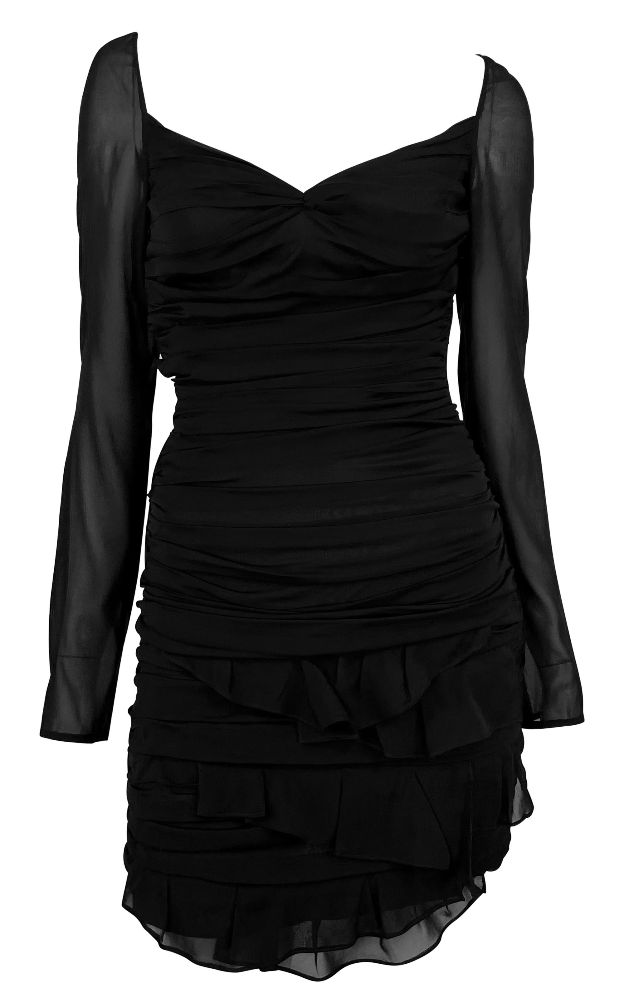 S/S 2003 Gucci by Tom Ford Runway Black Chiffon Backless Tiered Mini Dress 4