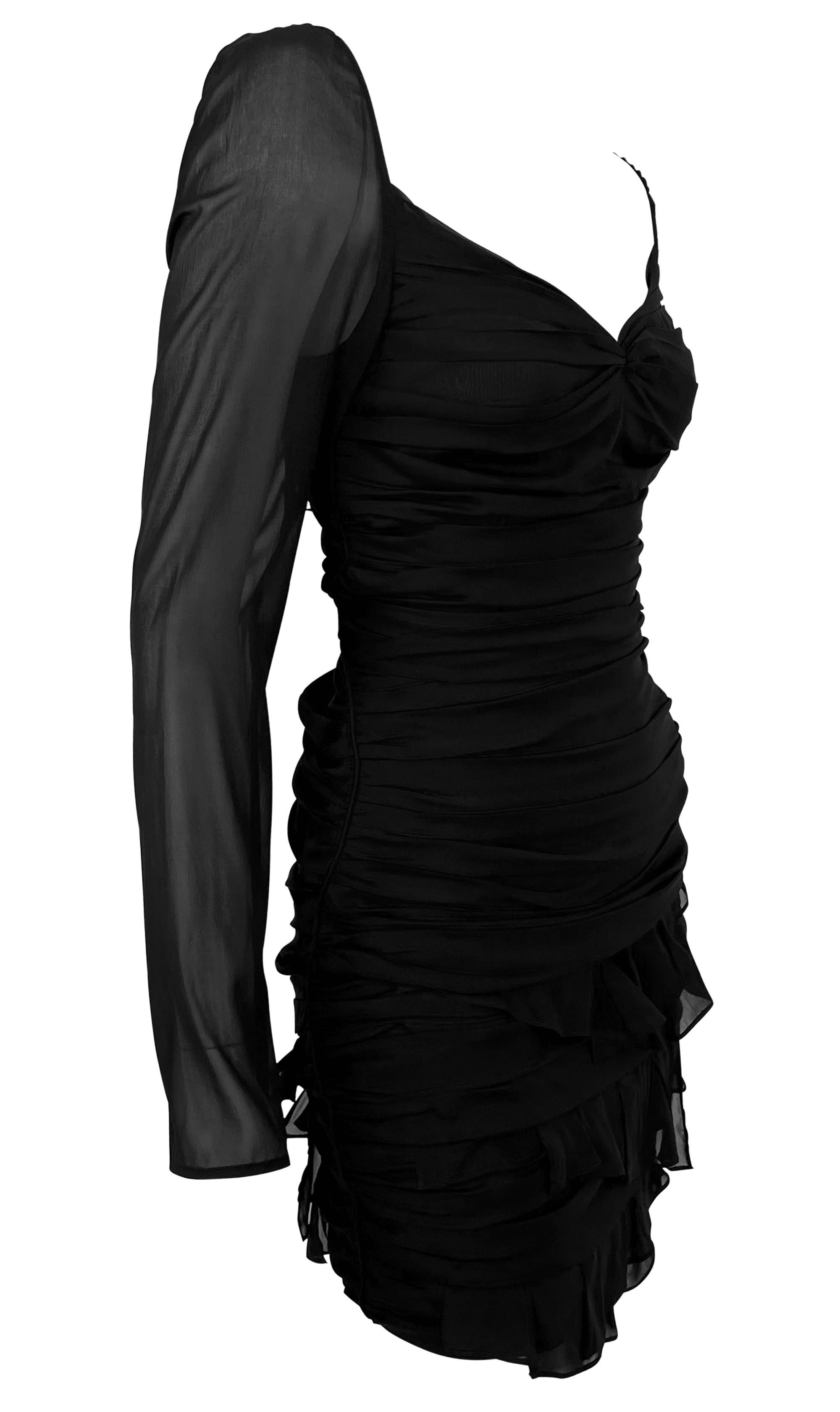 S/S 2003 Gucci by Tom Ford Runway Black Chiffon Backless Tiered Mini Dress 5